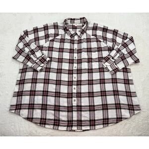 Terra & Sky Womens White & Maroon Plaid Button Down Long Sleeve Plus Size 4XL